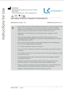 Reusable Plastic Surgery Instruments Instructions for Use IFU